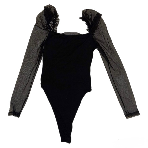 SHEIN Black Mesh Sleeve Bodysuit - Picture 3 of 3